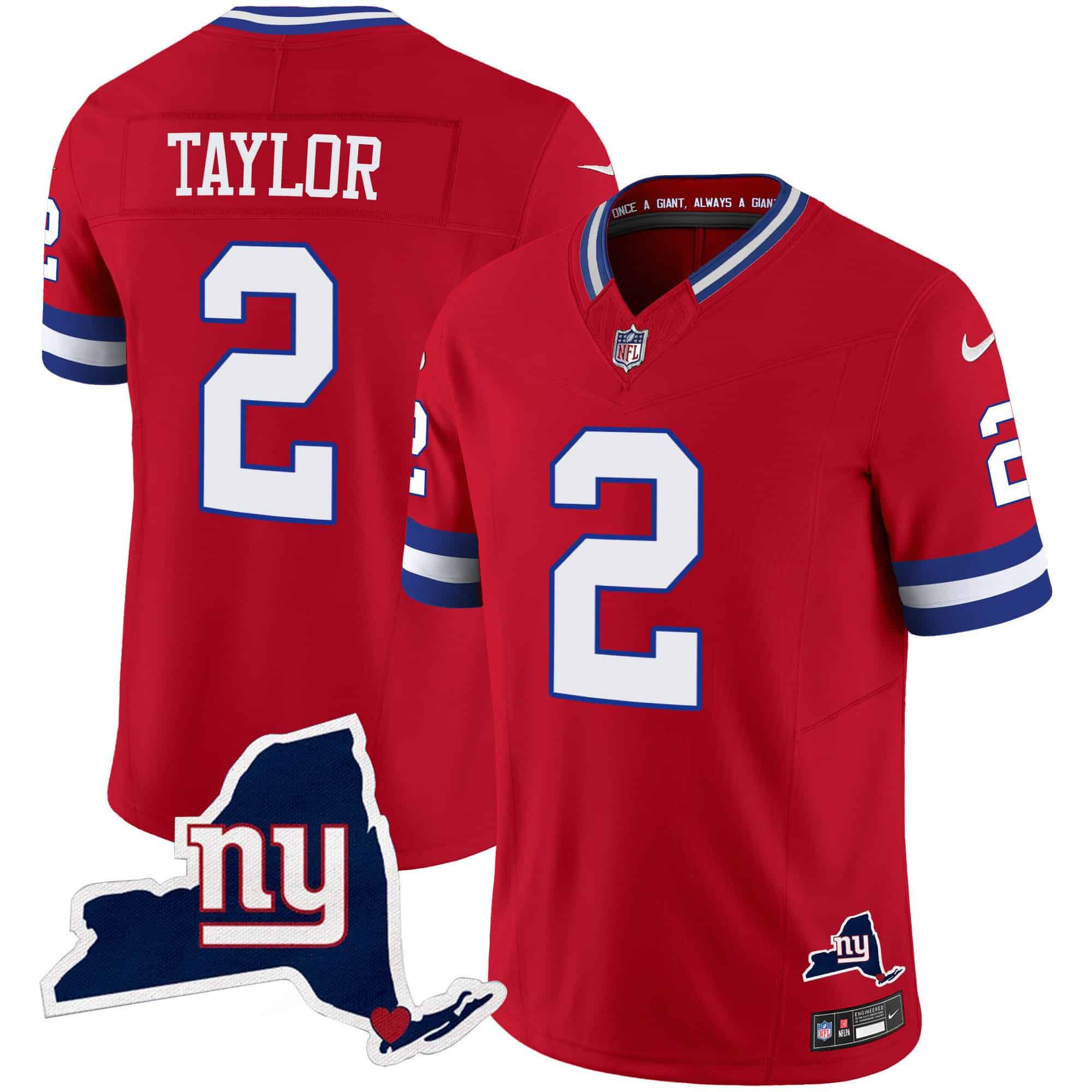 Men New York Giants #2 Taylor Red 2024 Nike Map Patch Limited NFL Jersey